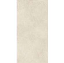 Rechteckige Feinsteinzeugfliese in Steinoptik mit strukturierter Oberfläche, hellbeige.