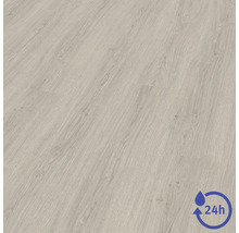 Laminatboden in heller Holzoptik mit 24 Stunden Wasserschutz.