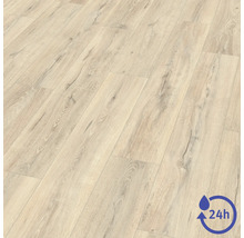 Laminatboden in heller Eichenoptik mit 24 Stunden Wasserschutz.