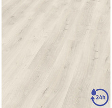 Wasserresistenter Laminatboden in heller Holzoptik mit 24 Stunden Nässeschutz.