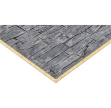 Küchenarbeitsplatte in grauer Steinoptik mit einem Kern aus Spanplatte.