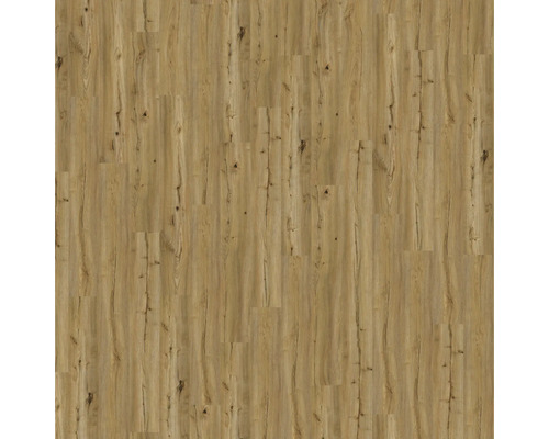 Bodenbelag in Holzoptik mit ausgeprägter Maserung und Astlöchern, verlegt als Dielen.