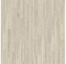 Laminatboden mit heller Eichenoptik und sichtbarer Holzstruktur.