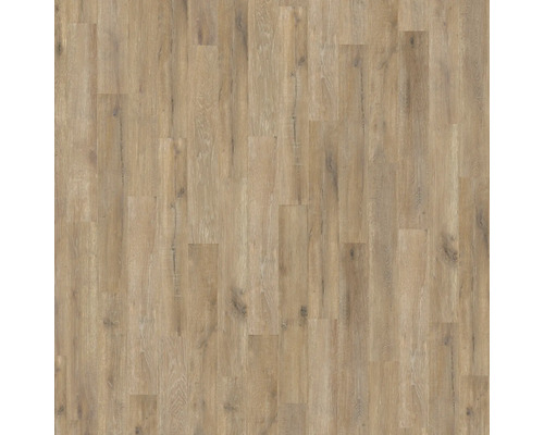 Bodenbelag in Holzoptik mit fühlbarer Struktur, Astlöchern und natürlicher Maserung.