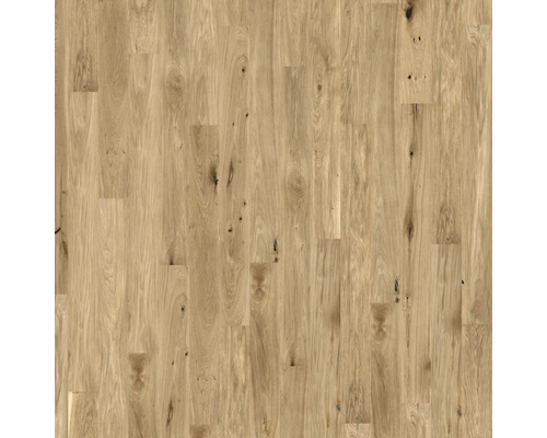 Parkettboden in Eichenoptik mit natürlicher Maserung und Astlöchern in der Draufsicht.