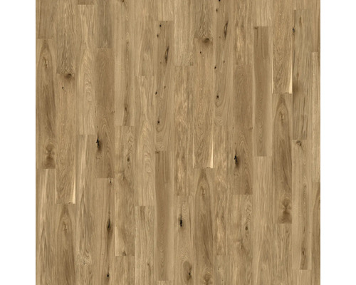 Parkettboden in Eichenoptik mit natürlicher Holzmaserung und Astlöchern.