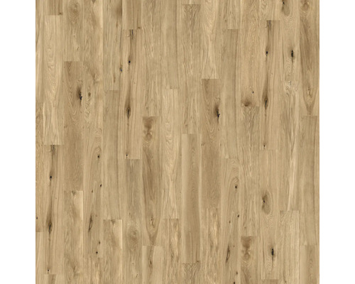 Holzbodenbelag in Eichenoptik mit natürlicher Maserung und sichtbaren Astlöchern.