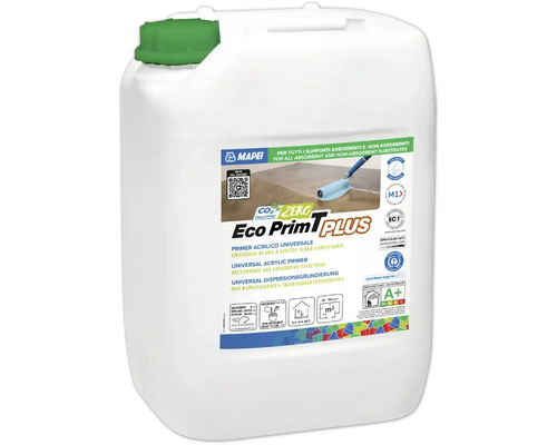 Mapei Grundierung Eco Prim T Plus 10 kg Mapei Universal-Dispersionsgrundierung Eco Prim T Plus in einem weißen Kanister mit grünem Deckel.