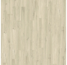 Bodenbelag in Holzoptik, hellbeige, mit feiner Maserung und Astlöchern.