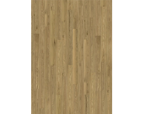 Parkettboden in Eichenoptik mit Holzmaserung und Astlöchern.