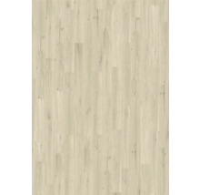 Laminatboden in Eichenoptik, helles Dekor, Schiffsboden-Muster mit Holzmaserung und kleinen Astlöchern.