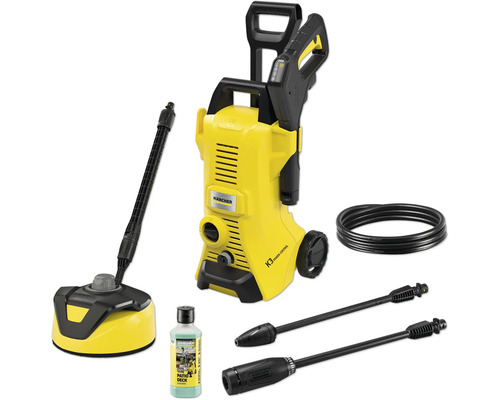 Kärcher Hochdruckreiniger K3 Power Control Home Set mit Flächenreiniger, Strahlrohren, Hochdruckschlauch und Reinigungsmittel.