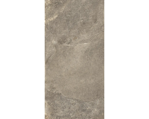 Bodenfliese in Steinoptik in Braungrau mit strukturierter Oberfläche und matten Details.