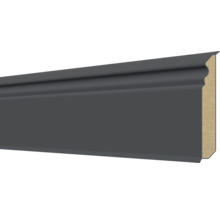 Sockelleiste aus MDF mit dekorativ profiliertem Abschluss in Anthrazit.