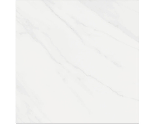 Bodenfliese oder Wandfliese in Marmoroptik weiß mit grauer Maserung.