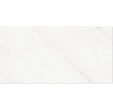 Fliese in Marmoroptik weiß mit dezenter grauer Maserung.