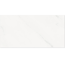 Rechteckige weiße Wandfliese mit Marmoroptik und dezenten grauen Adern.