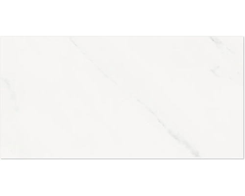 Rechteckige weiße Wandfliese mit Marmoroptik und dezenten grauen Adern.