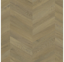 Bodenbelag in Eichenoptik mit Chevron-Muster.