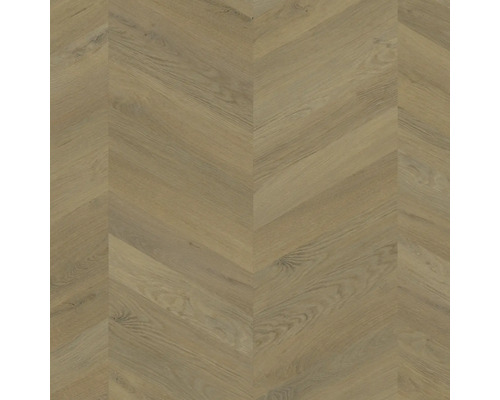 Bodenbelag in Eichenoptik mit Chevron-Muster.