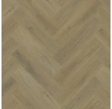 Laminatboden in Fischgrät-Optik Eiche natur mit authentischer Holzmaserung.