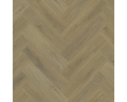 Laminatboden in Fischgrät-Optik Eiche natur mit authentischer Holzmaserung.