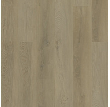 Bodenbelag in Eichenoptik mit natürlicher Holzmaserung und dezenten Astlöchern in Beige.
