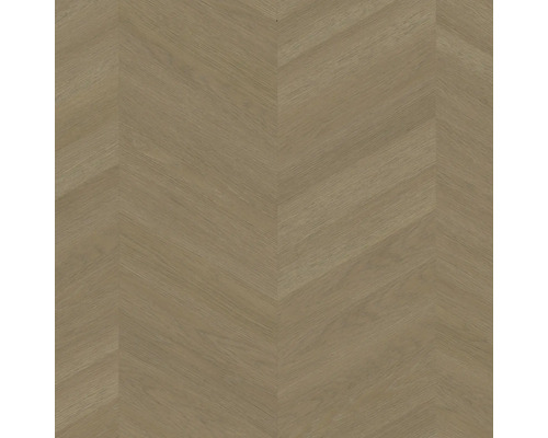 Bodenbelag in Eichenoptik mit Chevron-Muster und Holzmaserung.