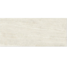 Helle Fliese in Steinoptik mit feiner horizontaler Maserung.