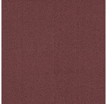Nahaufnahme eines fein gewebten Teppichbodens mit Schlingenstruktur in dunklem Rot.