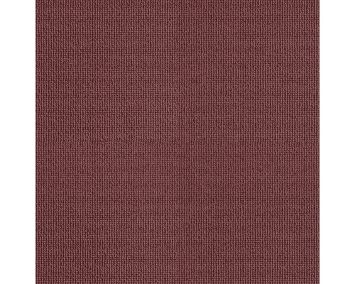 Nahaufnahme eines fein gewebten Teppichbodens mit Schlingenstruktur in dunklem Rot.