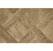Bodenbelag in Holzoptik mit geometrischem Parkettmuster.