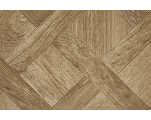 Bodenbelag in Holzoptik mit geometrischem Parkettmuster.