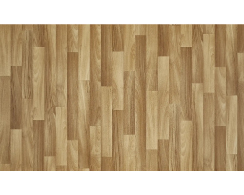 Laminatboden oder Vinylboden in hellbrauner Holzoptik, Mehrstab-Design mit sichtbarer Maserung.