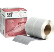 Graues Akkit 302 Dichtungsband, 5 Meter Rolle und Verpackung zur Abdichtung von Fugen und Ecken in Feuchträumen.