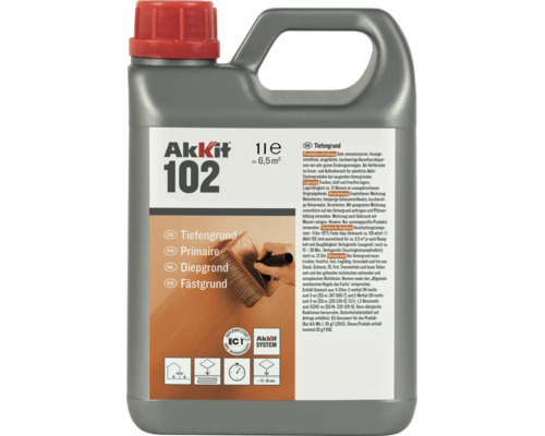 AkKit 102 Tiefengrund, 1 Liter Kanister, sehr emissionsarm, für Wand und Boden, reicht für circa 6,5 Quadratmeter.