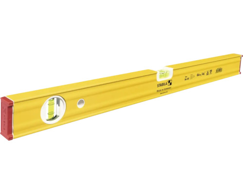 Gelbe Stabila Wasserwaage Typ 80 AS, Länge 60 Zentimeter, mit einer Horizontal-Libelle und einer Vertikal-Libelle aus Aluminium.