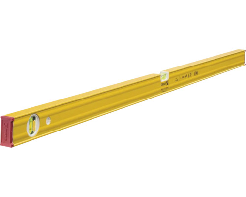 Gelbe Stabila Wasserwaage aus Aluminium mit einer Vertikal-Libelle und einer Horizontal-Libelle.
