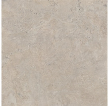 Quadratische beige Feinsteinzeugfliese mit matter Oberfläche in Steinoptik und natürlicher Textur.
