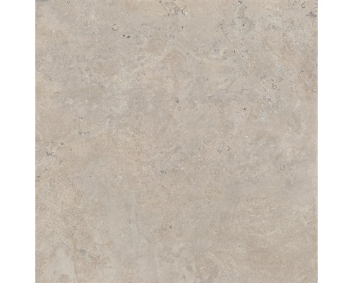 Quadratische beige Feinsteinzeugfliese mit matter Oberfläche in Steinoptik und natürlicher Textur.
