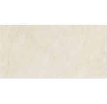 Fliese in Marmoroptik, beige, mit feiner Maserung.