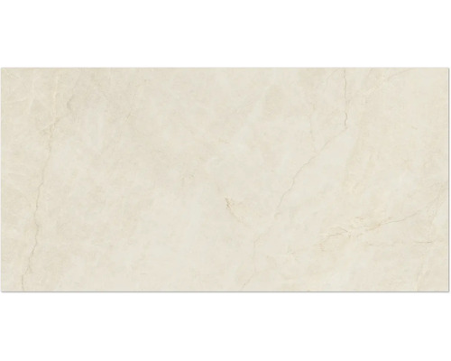 Fliese in Marmoroptik, beige, mit feiner Maserung.
