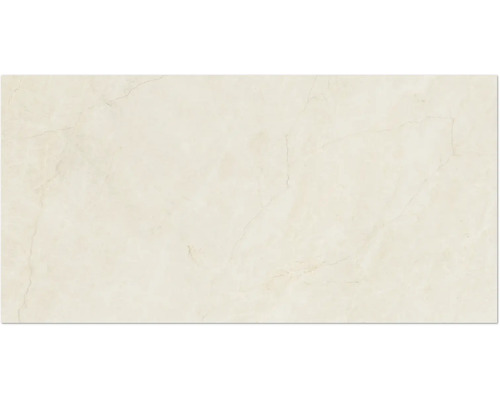 Feinsteinzeugfliese in Marmoroptik mit feiner Maserung in hellem Beige.