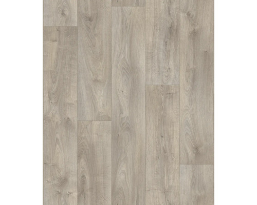 Laminatboden in Eichenoptik mit natürlicher Holzmaserung und sichtbaren Ästen.