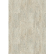 Vinylboden mit Steinoptik in hellbeige und grau meliert mit rechteckigem Fliesenmuster.