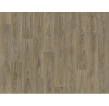Laminatboden in Holzoptik mit deutlicher Maserung und Astlöchern.