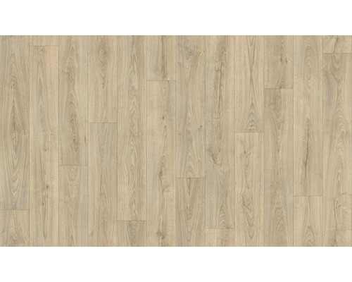 Laminatboden in heller Eichenoptik mit natürlicher Holzmaserung und sichtbaren Dielen.