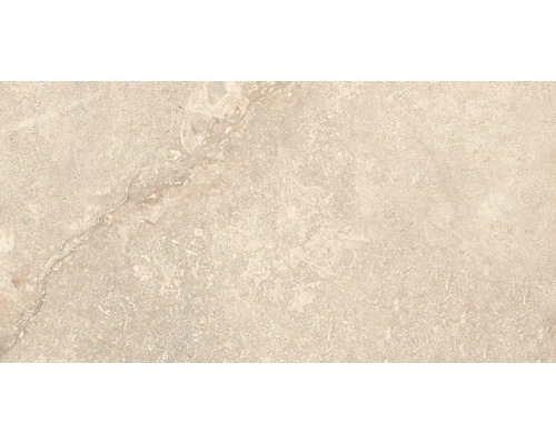 Beige Feinsteinzeugfliese in Natursteinoptik mit dezenter Maserung.