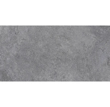 Dunkelgraue Fliese in Natursteinoptik mit strukturierter Oberfläche aus Feinsteinzeug.