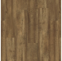 Laminatboden in Holzoptik Eiche braun mit Maserung und Astlöchern.